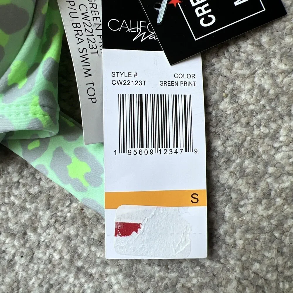 NWT California Waves bikini Juniors' Neon Push-Up Top‎ Green Animal Sz S Small